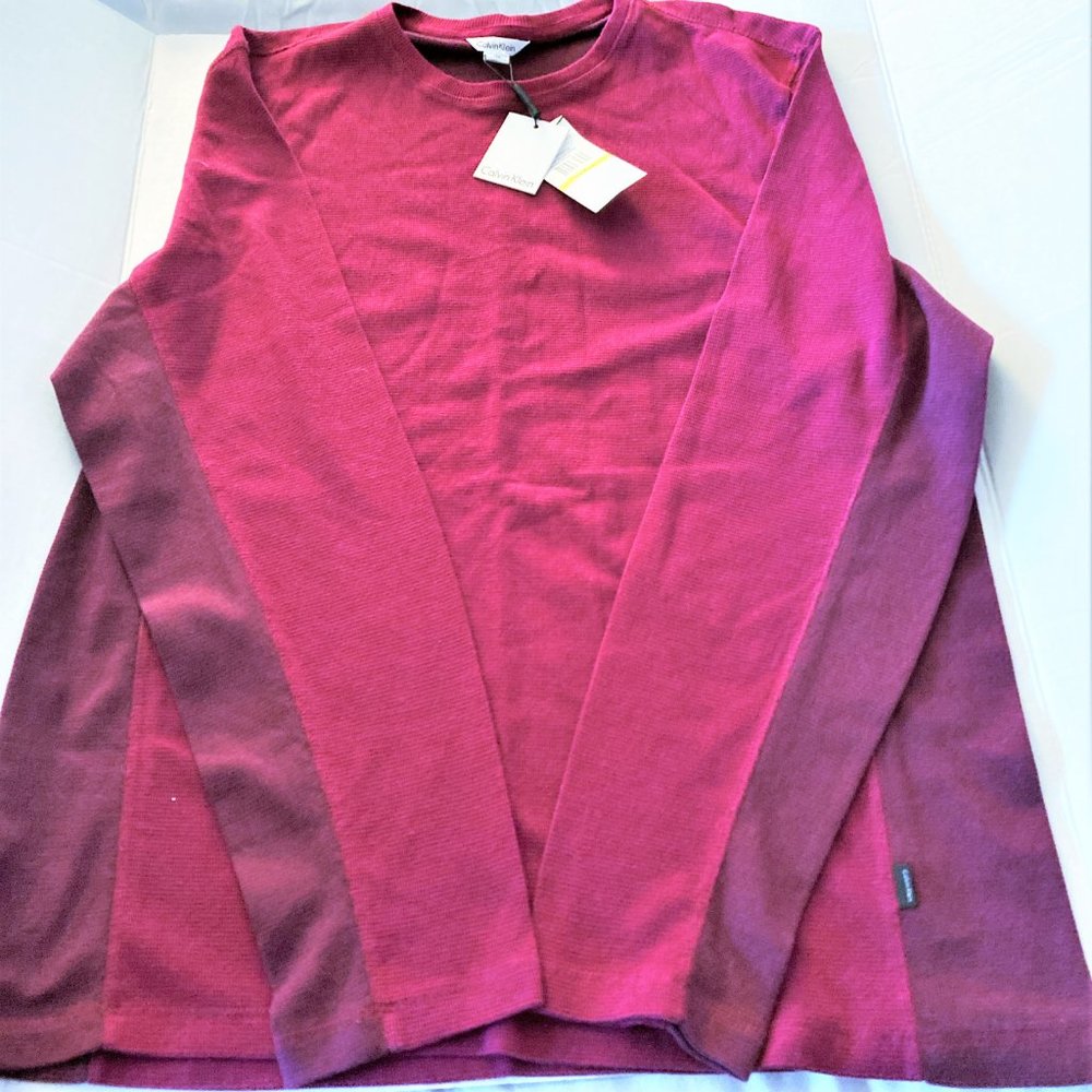 NWT Calvin Klein sweater Men M XL 40GK216 thinner soft crew neck  Dark Red